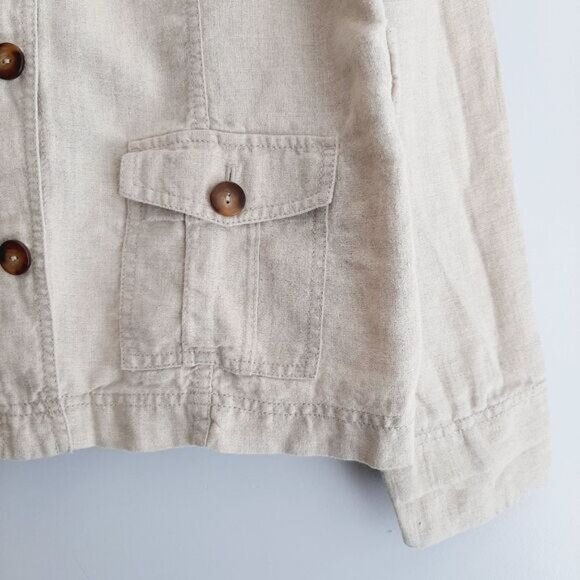 EDDIE BAUER 100% Linen Canvas Button Down Jacket Utility Light Beige Sz L - Picture 7 of 13